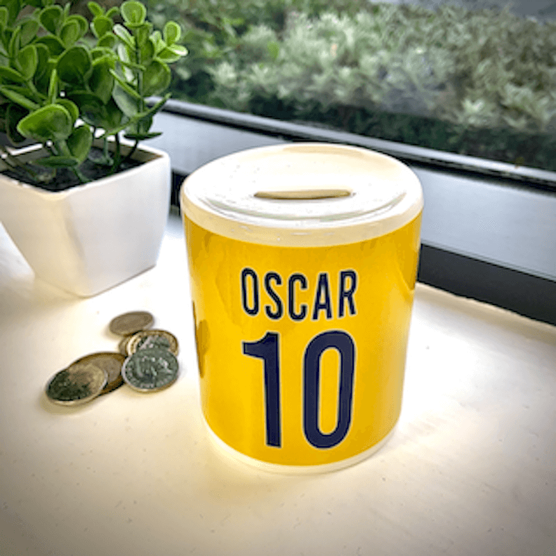 personalised football shirt money box representing our football collection