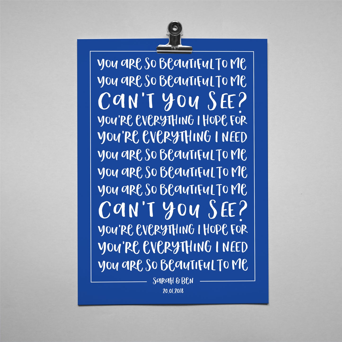 Favourite song lyrics solid colour typography print