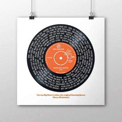 Solid Vinyl Record Styled Personalised Song Lyrics Print