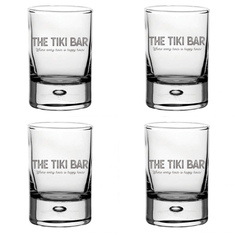 Engraved Shot Glasses - Set of 4, Tiki Bar Design