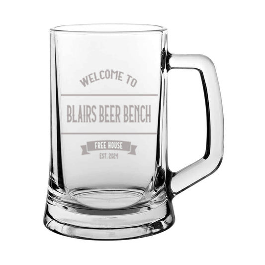 Glass Tankard Personalised with our Vintage Pub design