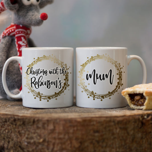 Personalised Christmas Mug - Modern Metallic Effect Design in choice of colours with FRONT and BACK design