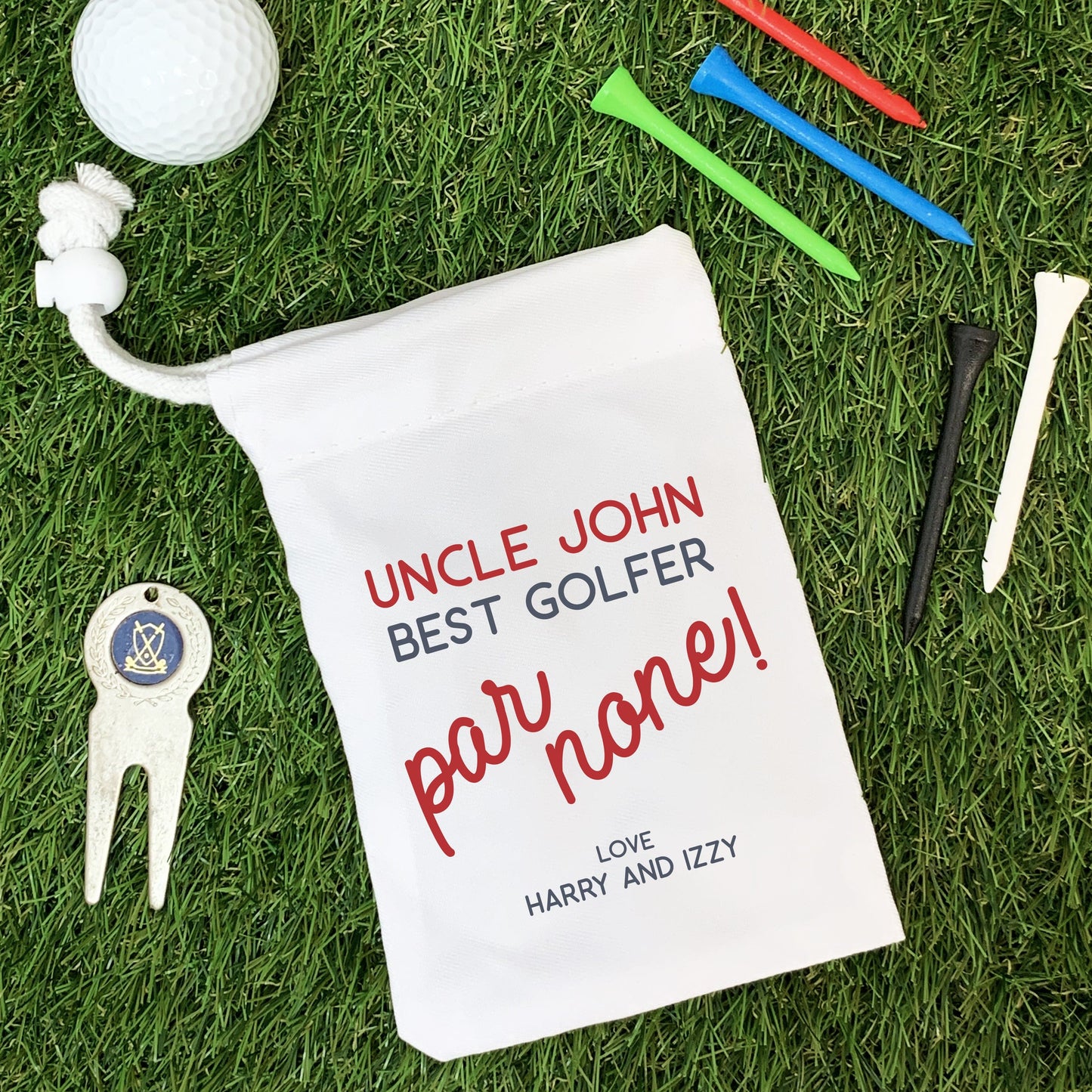 Accessory Bag For Golfer - 'Best Par None' Personalised Golf Pun Print - Gift For Male And Female Golfer