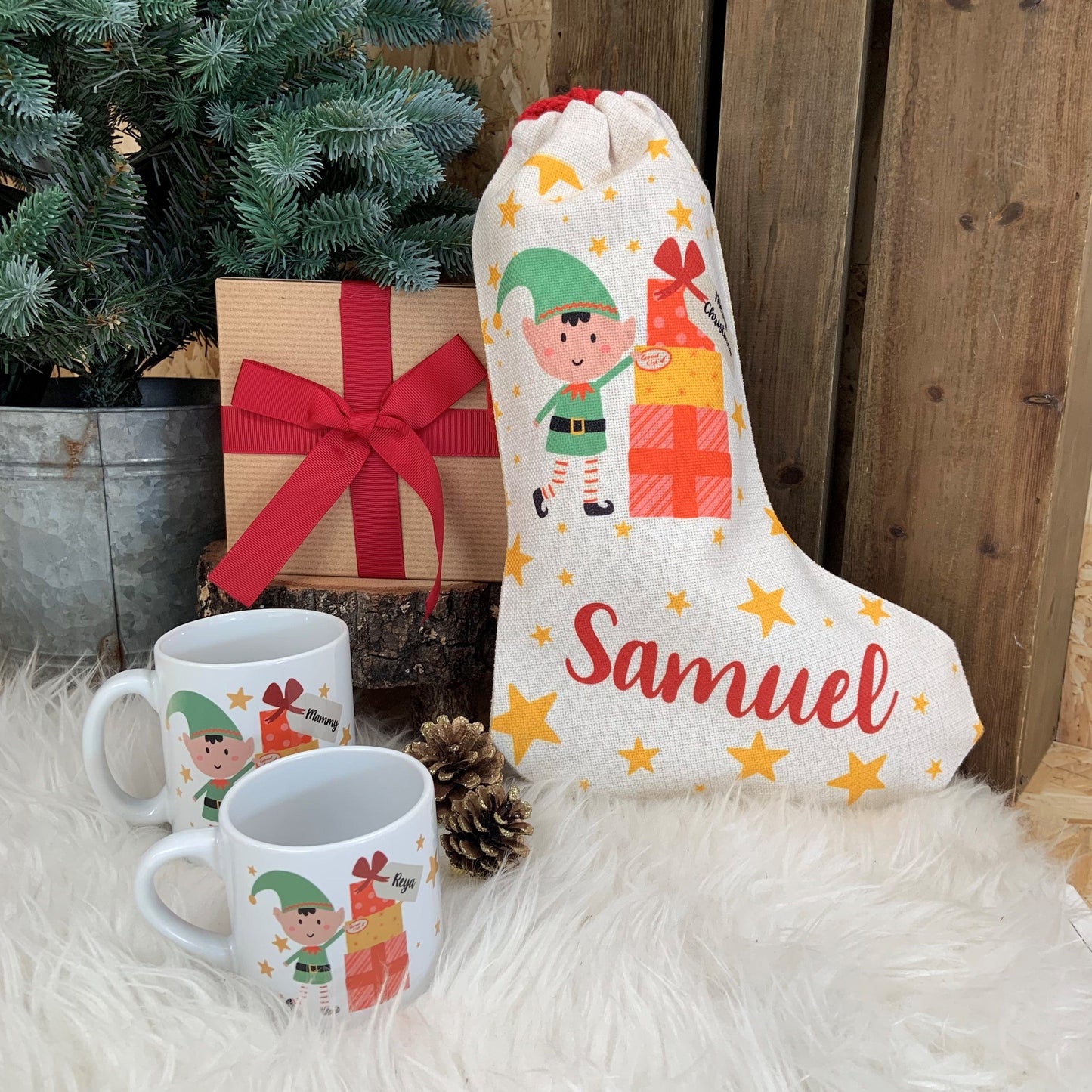 Christmas Stocking Personalised with Elf Design