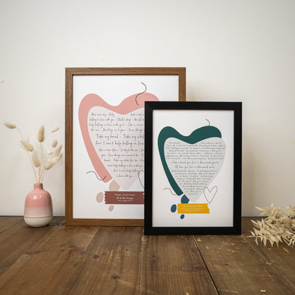 Song Lyrics Personalised Contemporary Abstract Design Heart Print