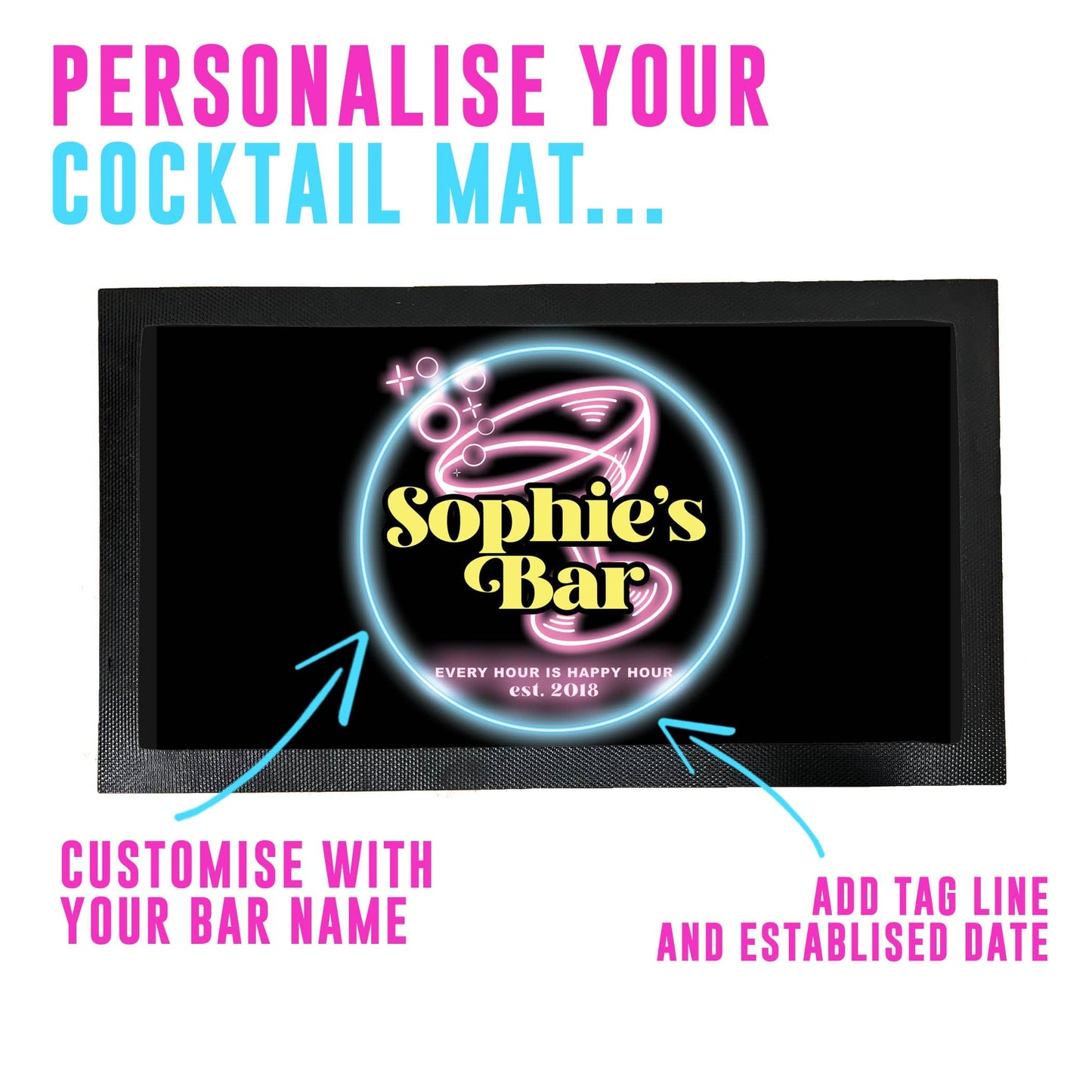 Cocktail Bar Personalised Bar Mat & Coasters