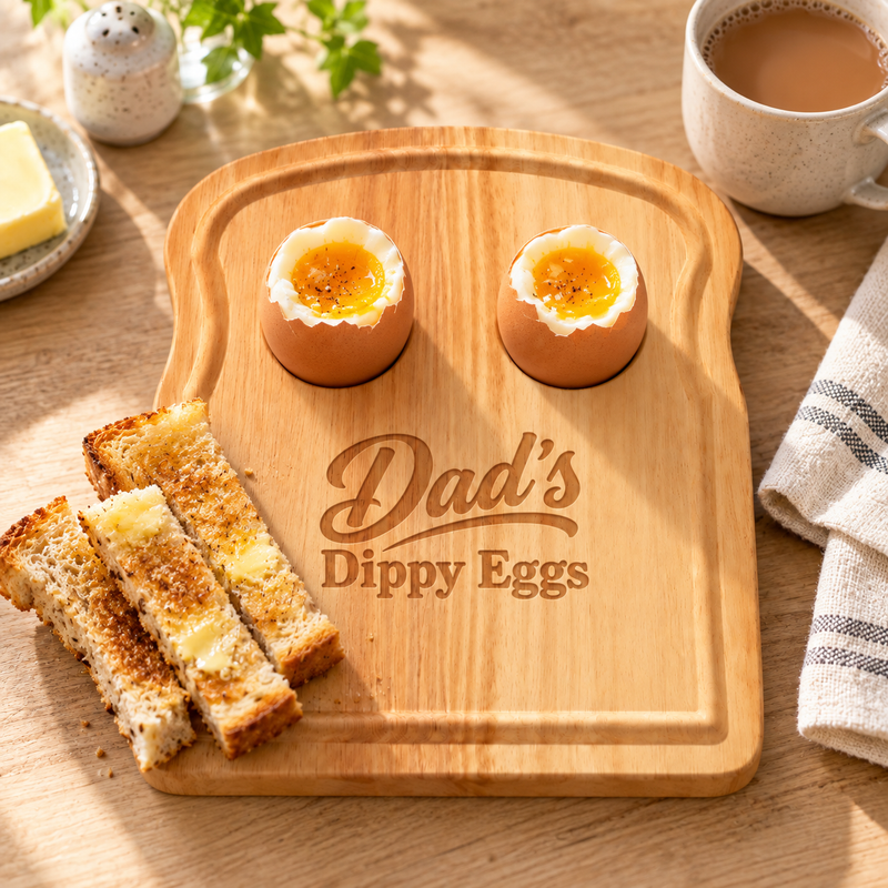 Personalised Dippy Eggs Breakfast Board – Engraved Wooden Egg & Soldiers Board