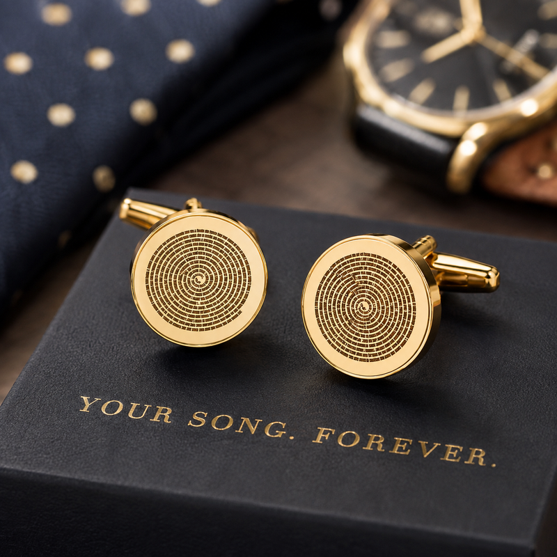 Personalised Song Lyric Cufflinks – Custom Engraved Round Cufflinks with Your Favourite Song