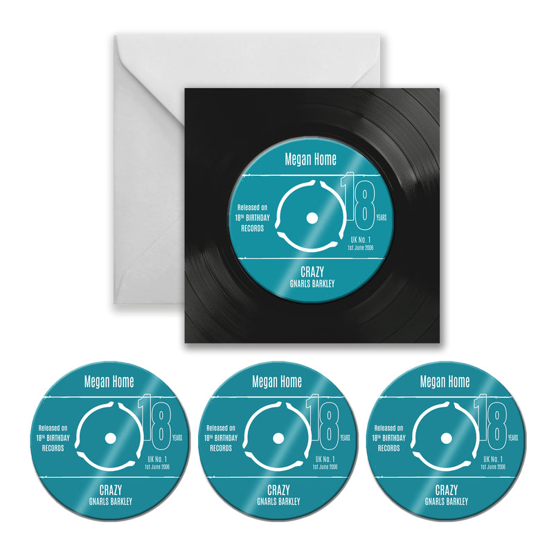 Personalised 18th Birthday Greetings Card Optional Coaster - With Number 1 Single Day Born Or Favourite Song