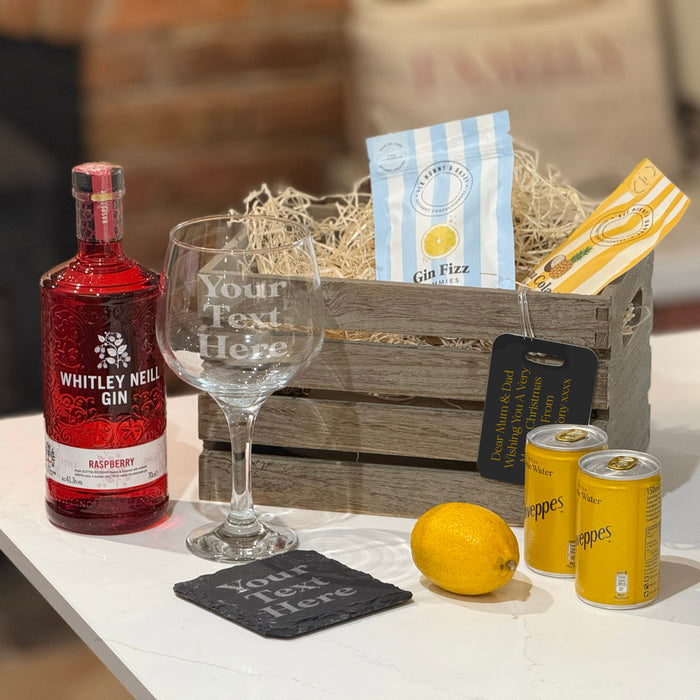 Gin Lovers Personalised Crate Set – Premium Gin Gift with Engraved Glass & Treats