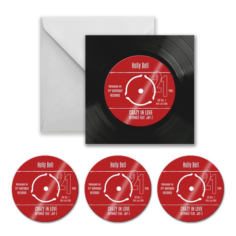Personalised 21st Birthday Greetings Card Optional Coaster - With Number 1 Single Day Born Or Favourite Song