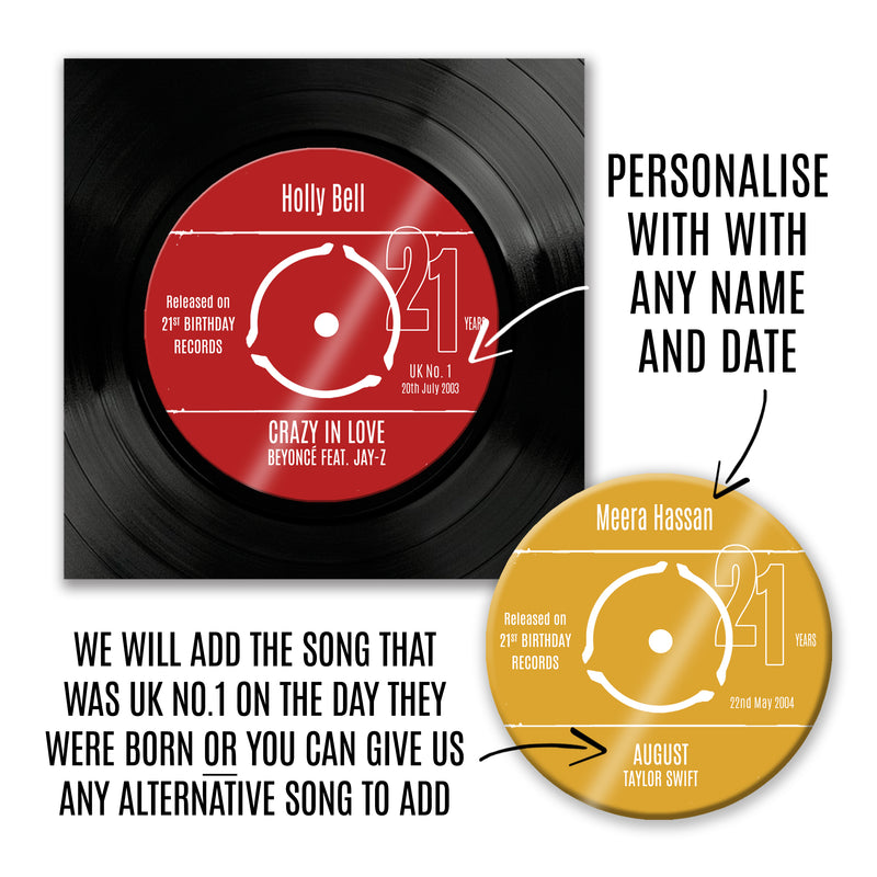 Personalised 21st Birthday Greetings Card Optional Coaster - With Number 1 Single Day Born Or Favourite Song