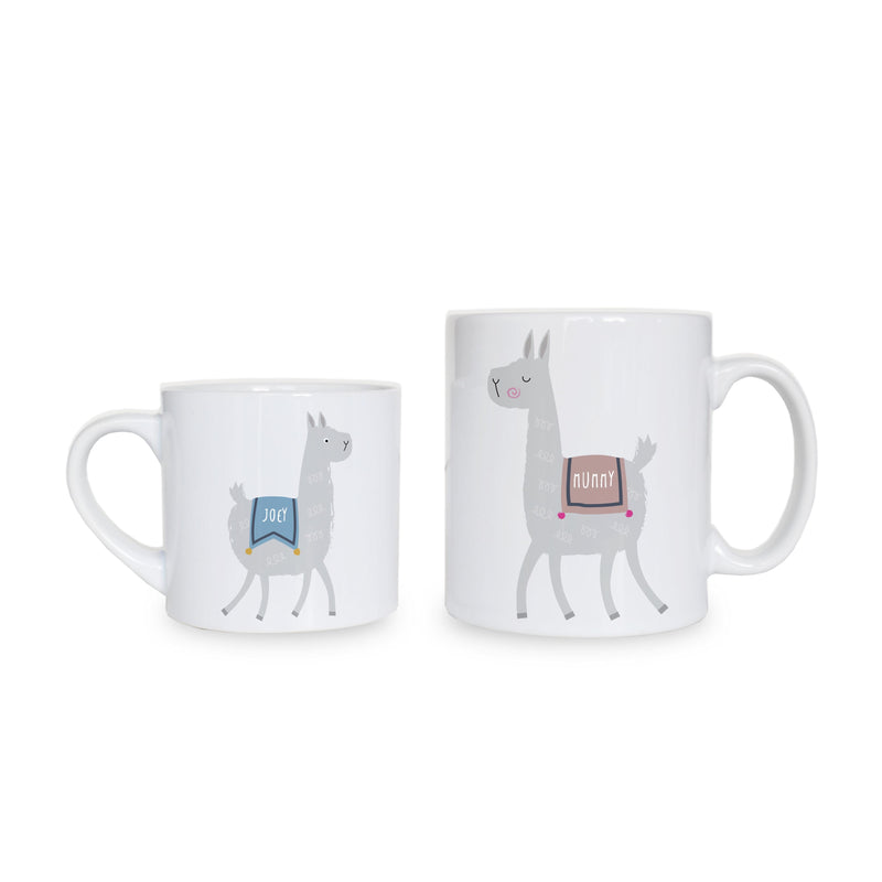 Llama Personalised Mug Set - Fun Mummy Daddy Baby Llama Drama Family Gift - Mama Papa Toddler Mug Set Christmas Eve Present