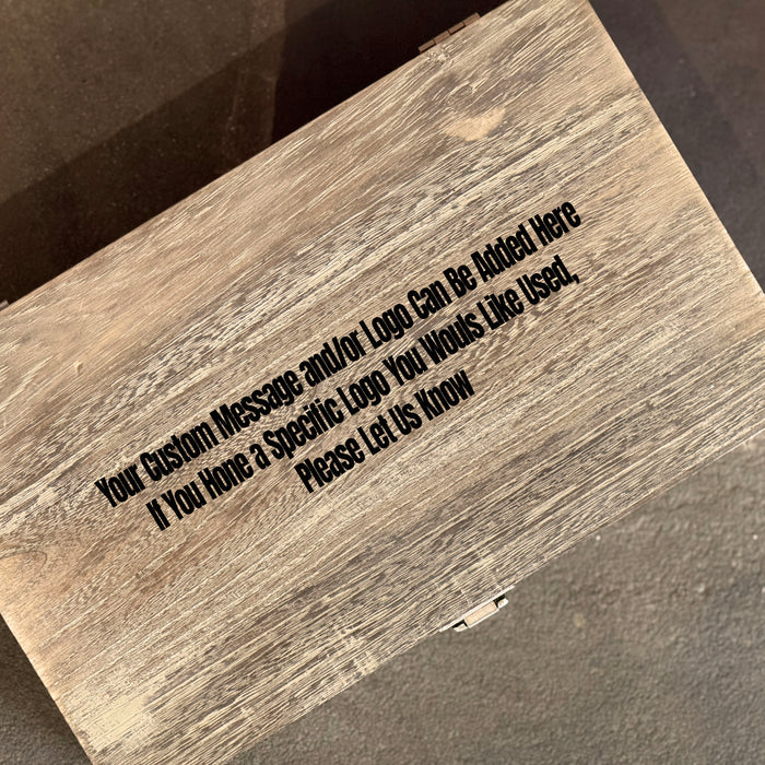 Engraved wooden wine box with metal clasp for two bottles of wine