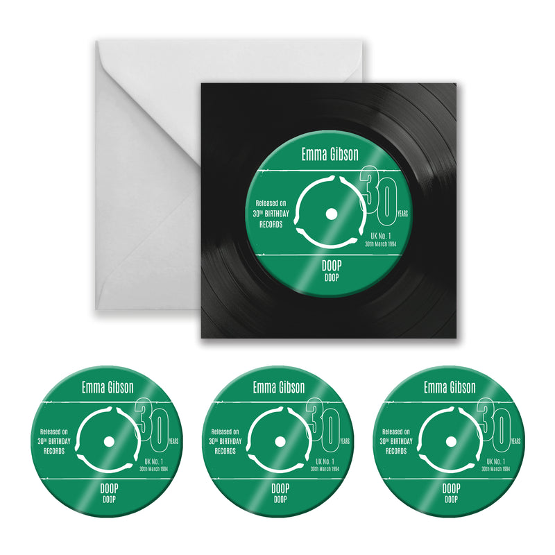 Personalised 30th Birthday Greetings Card Optional Coaster - With Number 1 Single Day Born Or Favourite Song