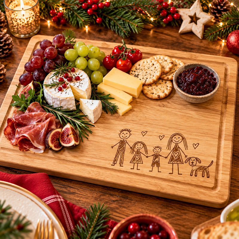 Your Child’s Drawing Christmas Chopping Board – Personalised Engraved Wooden Keepsake