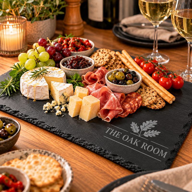 Personalised Engraved Slate Serving Platter – 40 × 30cm – Add Your Text or Logo