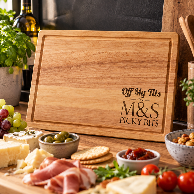 Off My Tits on M&S Picky Bits Engraved Chopping & Serving Board