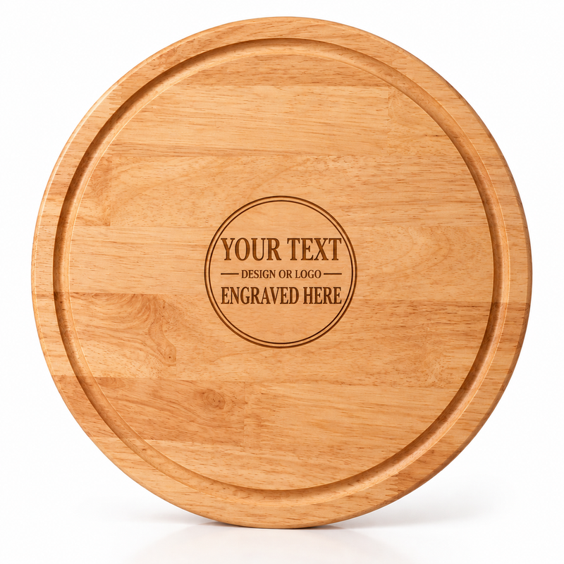 Personalised Round Wooden Chopping Board – Add Your Text, Design or Logo – 30cm