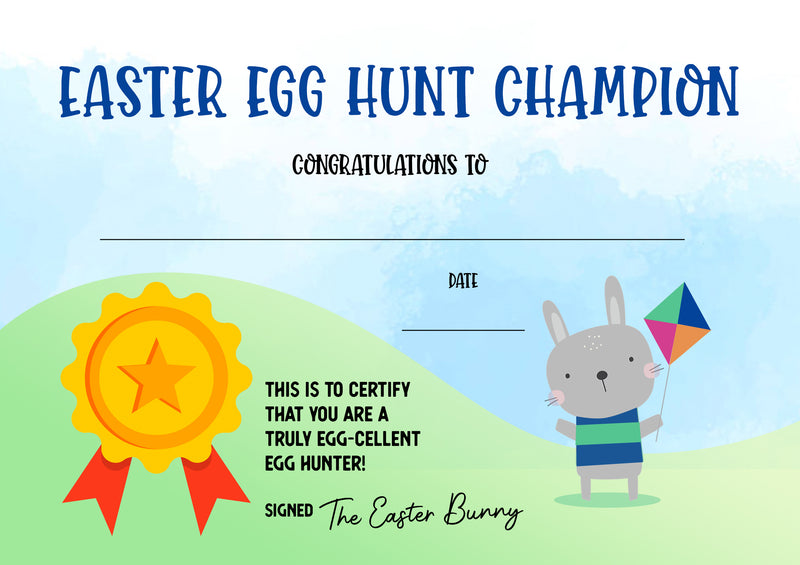 Easter egg hunt certificate with bunny