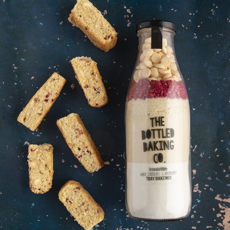 Irresistible White Chocolate &amp; Raspberry Tray Bake Mix + FREE Personalised Apron