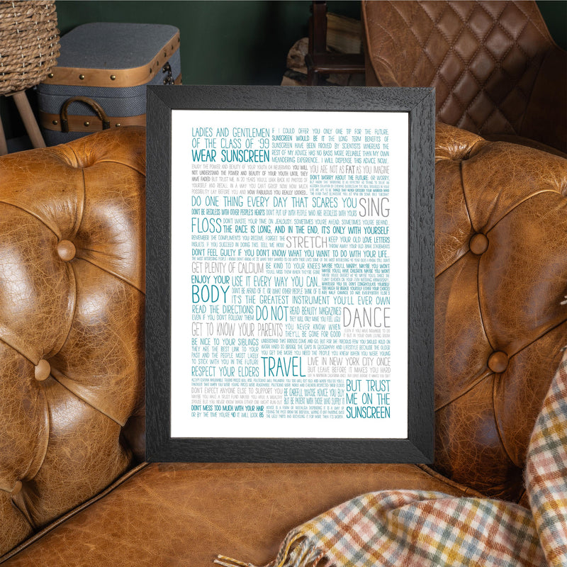 Graduation Gift - Baz Luhrmann Wear Sunscreen Class Of '99 Print - Leaving Or Good Luck Present