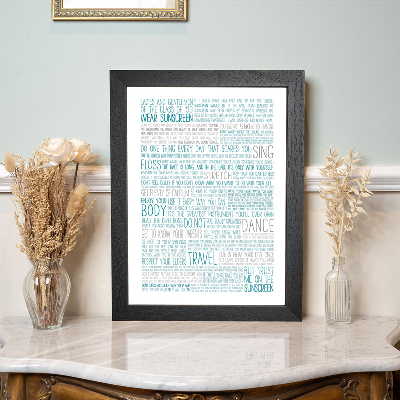 Graduation Gift - Baz Luhrmann Wear Sunscreen Class Of '99 Print - Leaving Or Good Luck Present