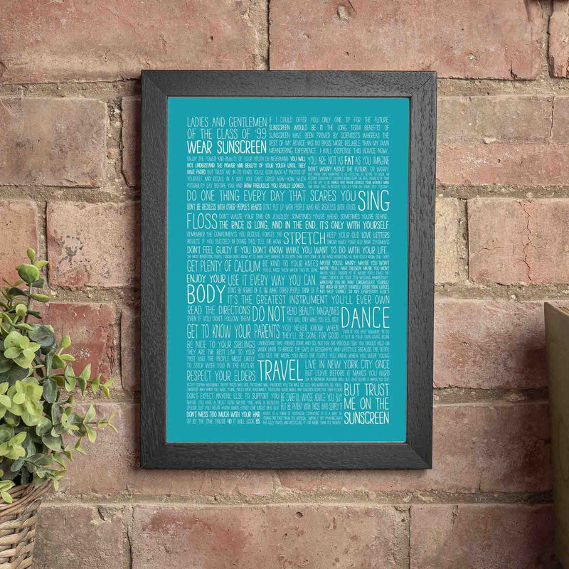 Graduation Gift - Baz Luhrmann Wear Sunscreen Class Of '99 Print - Leaving Or Good Luck Present