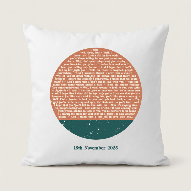 Personalised Song Lyrics Circle Cushion – Custom Date Music Gift
