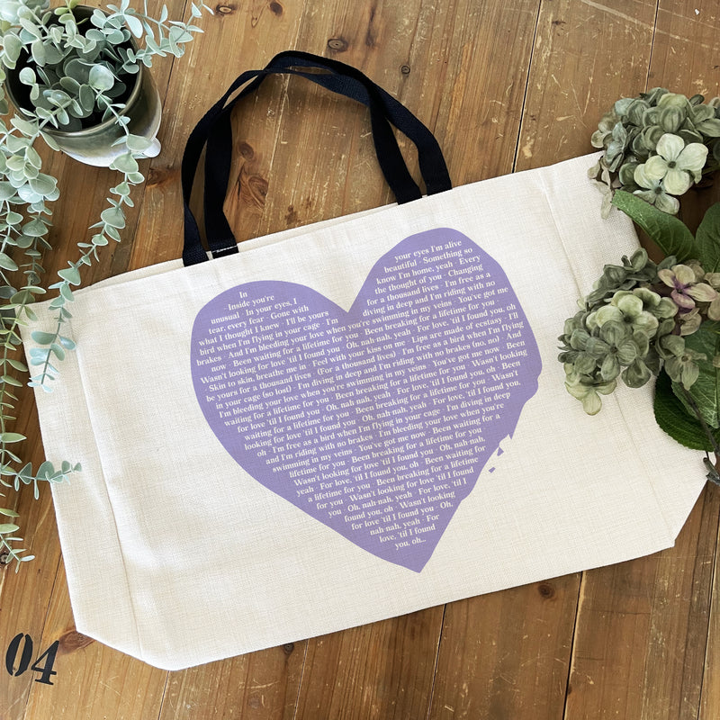 Personalised Song Lyrics Heart Tote Bag – Custom Music Gift