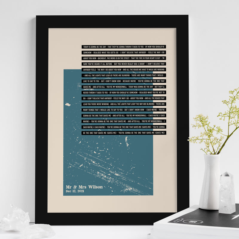 Personalised Wedding Song Lyrics Print Contemporary First Dance Wall Art