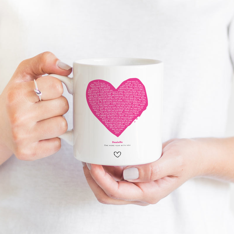 Personalised Song Lyrics Heart Mug – Custom Anniversary Gift