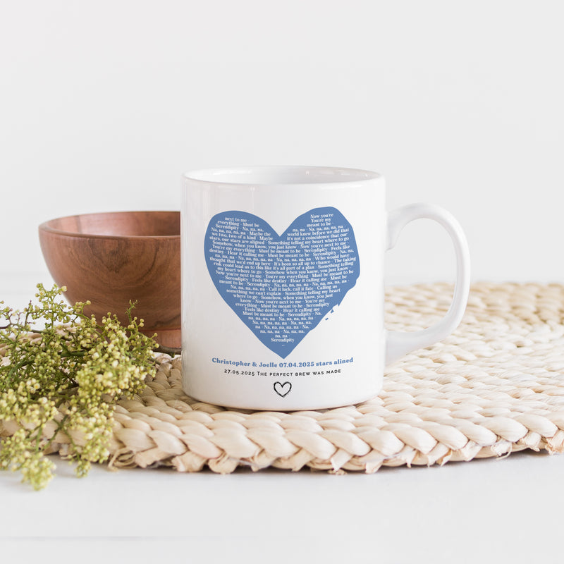 Personalised Song Lyrics Heart Mug – Custom Anniversary Gift