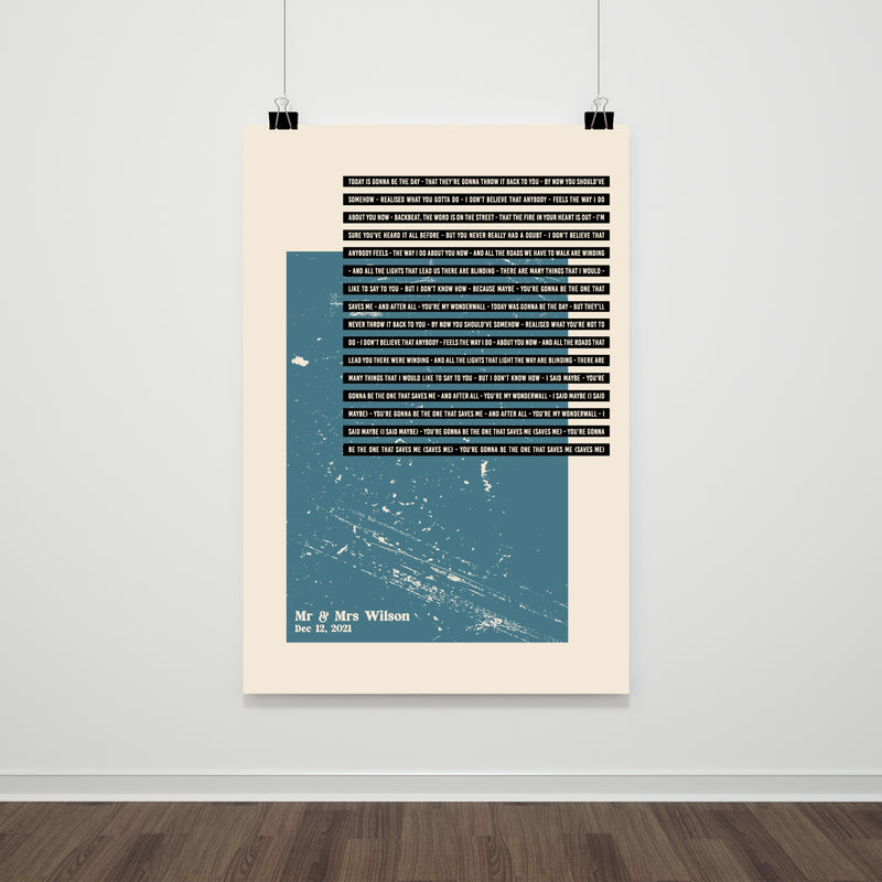 Personalised Wedding Song Lyrics Print Contemporary First Dance Wall Art