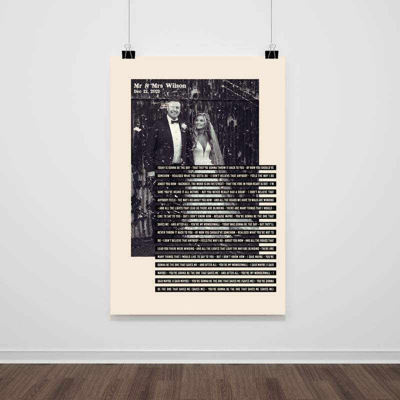 Personalised First Dance Song Print with Photo Modern Contemporary Style