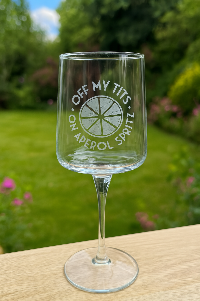 Off My Tits On Aperol Spritz Etched Glass – Funny Aperol Gift, Summer Cocktail Glass, Girls Night Out Glassware, Party Glass