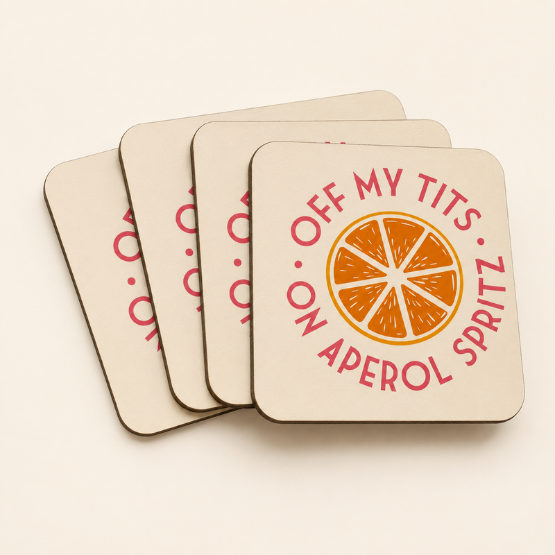 Off My Tits on Aperol Spritz Coasters – Set of 4