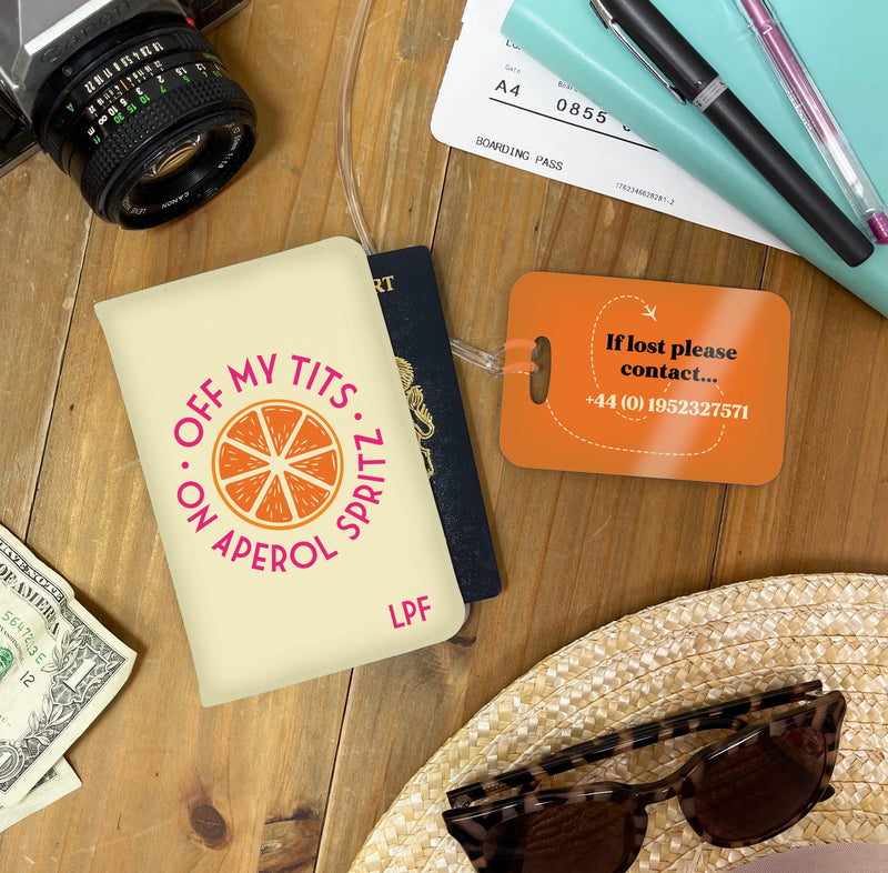 Personalised Aperol Spritz Passport Cover & Luggage Tag Set