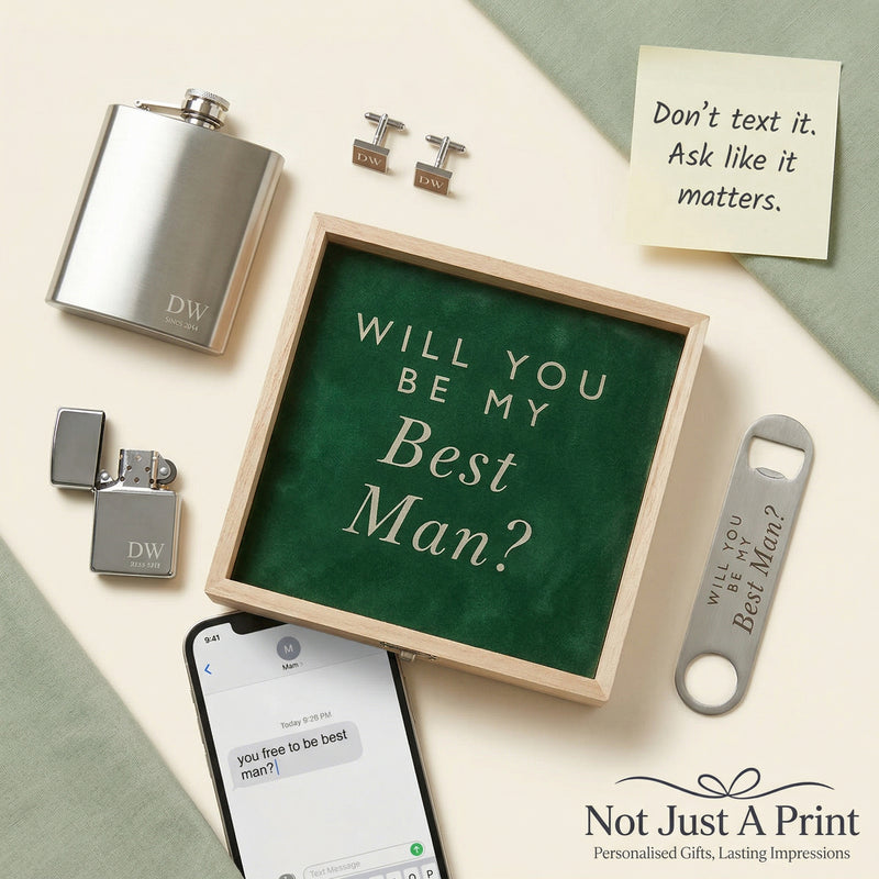 Best Man Proposal Gift Box – Personalised Lighter, Flask & Cufflinks Set