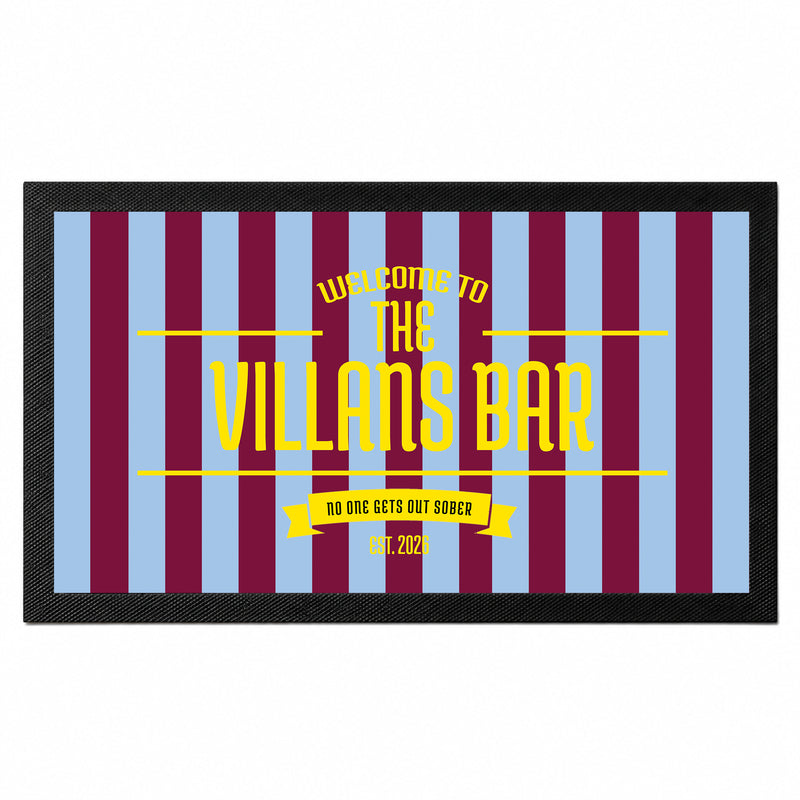 Personalised claret and blue football supporters bar mat with custom bar name and year