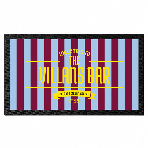 Personalised claret and blue football supporters bar mat with custom bar name and year