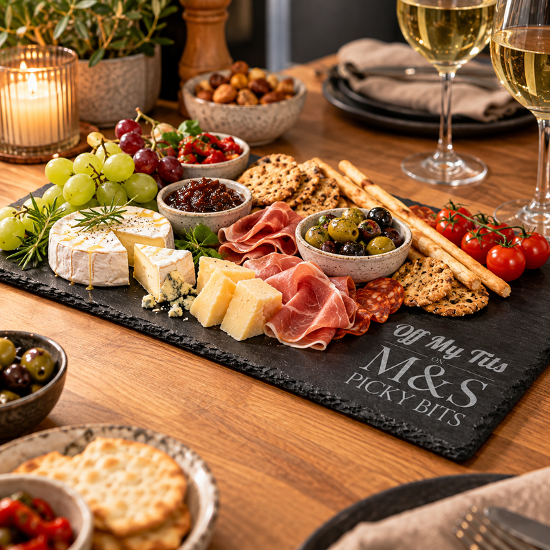 Off My Tits on M&S Picky Bits Engraved Slate Serving Board – 50 × 25cm