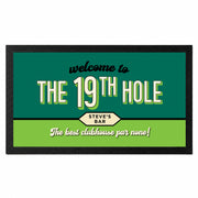 Personalised 19th Hole golf bar mat with custom Steve's Bar design