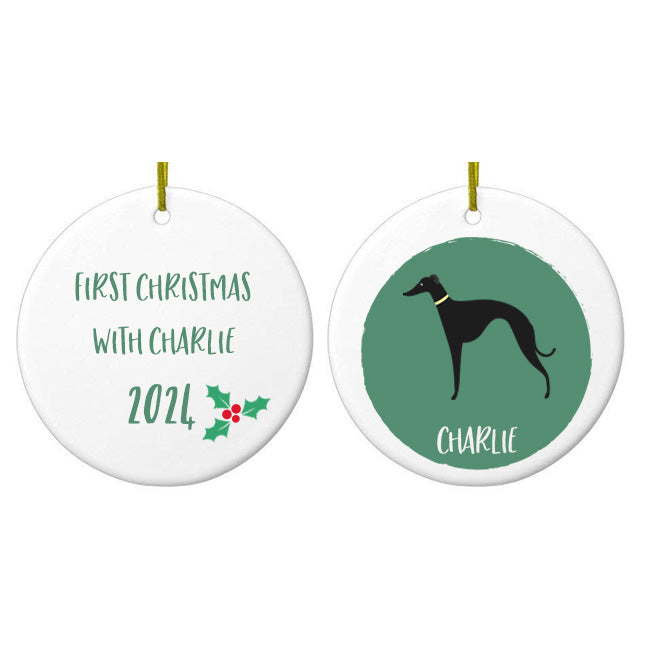 Personalised Black Whippet Christmas Bauble