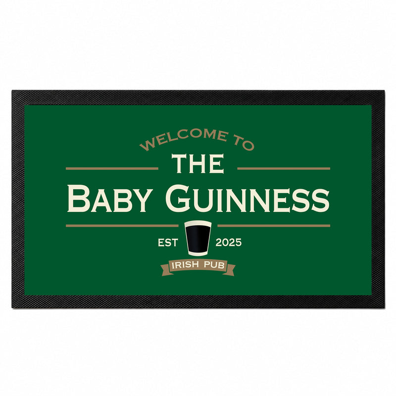 Personalised Baby Guinness Irish pub bar mat with custom pub name and established year