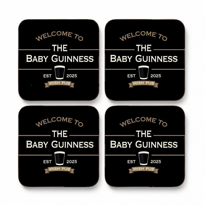 Personalised Baby Guinness Coasters – Irish Pub Style – Set of 4