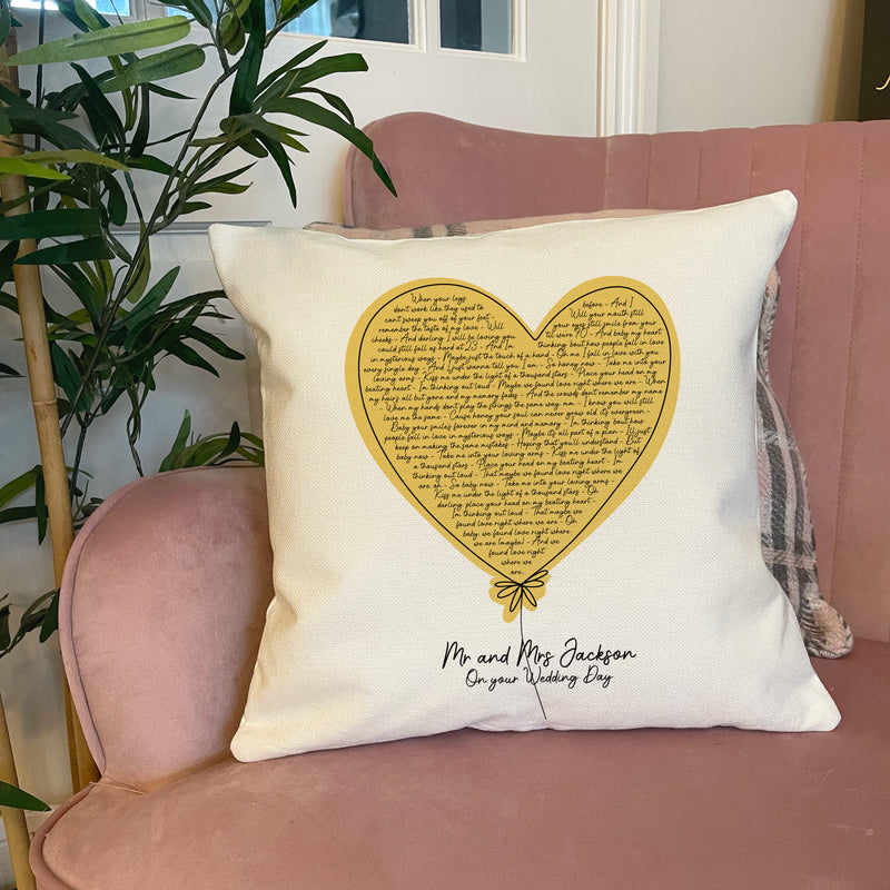 Personalised Heart Balloon Song Lyrics Cushion – Custom Love Song Gift