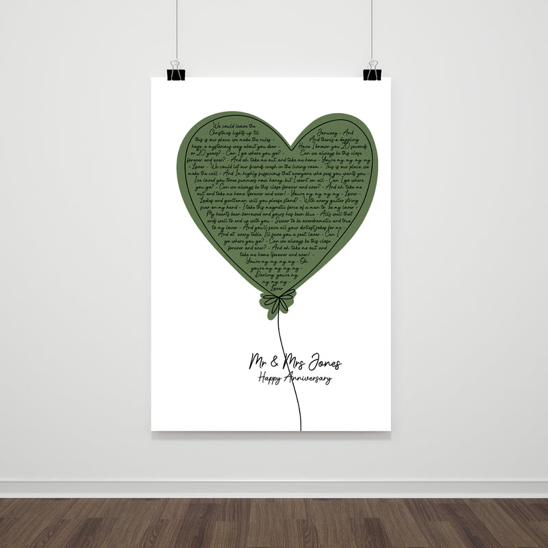 Favourite Song Lyrics Contemporary Heart Print
