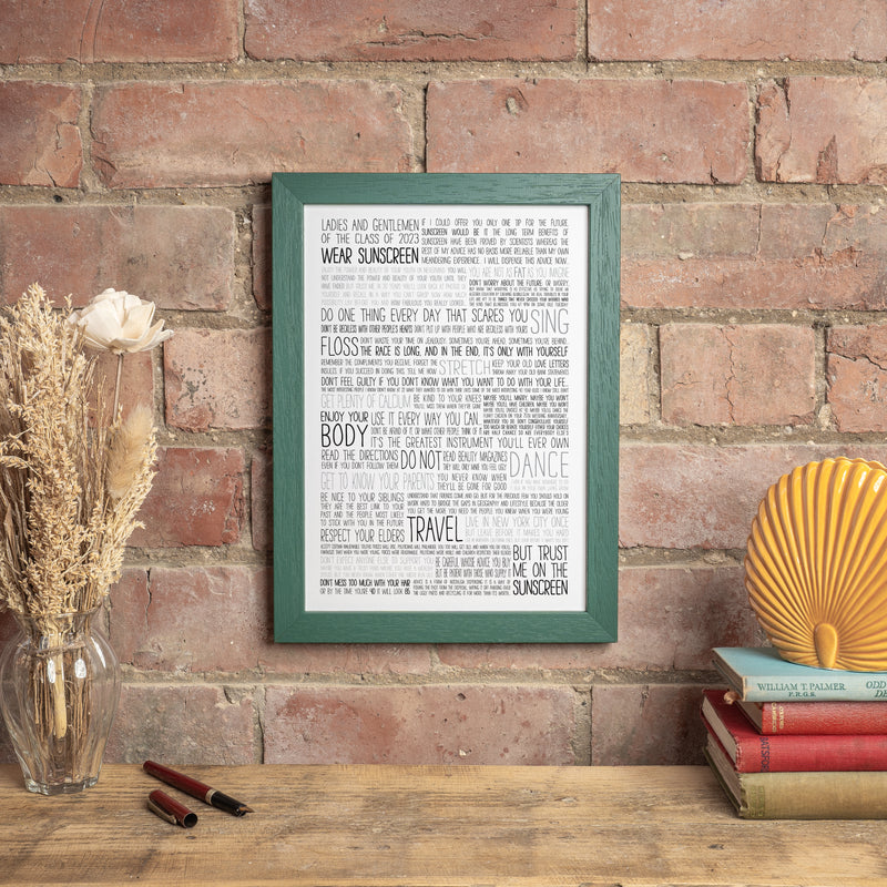 Graduation Gift - Baz Luhrmann Wear Sunscreen Class Of '99 Print - Leaving Or Good Luck Present