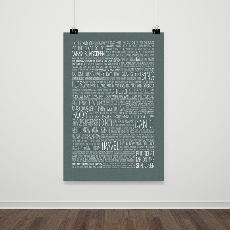 Graduation Gift - Baz Luhrmann Wear Sunscreen Class Of '99 Print - Leaving Or Good Luck Present